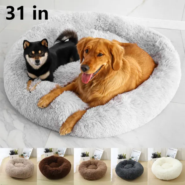 31" Pet Dog Cat Bed Round Plush Fluffy Dog Bed Soft Warm Calming Kennel Nest