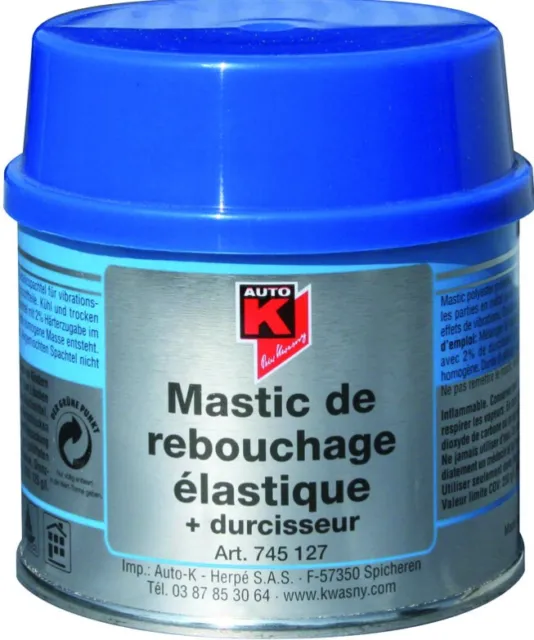 Mastic de rebouchage élastique + durcisseur sur métal carrosserie 500gr AUTO-K