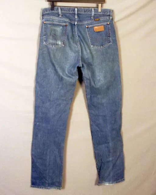 vtg 80s 90s Wrangler USA Made 13MWZ Cowboy Cut Straight Denim Jeans Tall 36 X 36