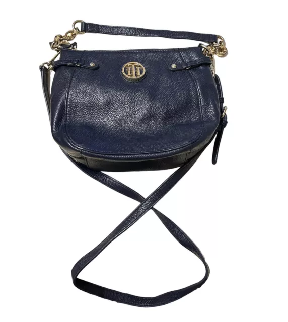 Tommy Hilfiger Sadie Navy Blue  Pebble Leather Crossbody Detach Strap