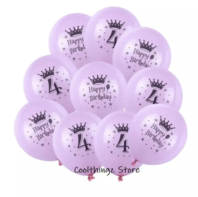 Happy 4th Birthday Purple Latex x10 Balloons Party Decoration Age 4 Girls