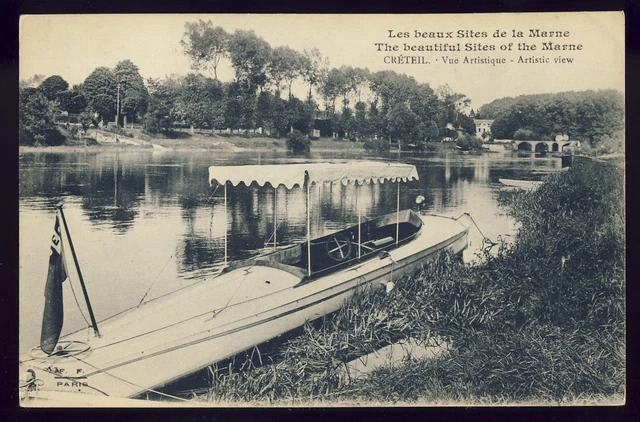 cpa FRANCE 94 - Les beaux Sites de la MARNE CRÉTEIL Vue ARTISTIQUE Bateau