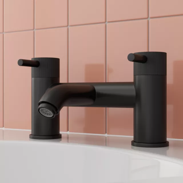 Matt Black Bath Mixer Tap Bathroom Filler Round Twin Lever Modern Luxury Fluted