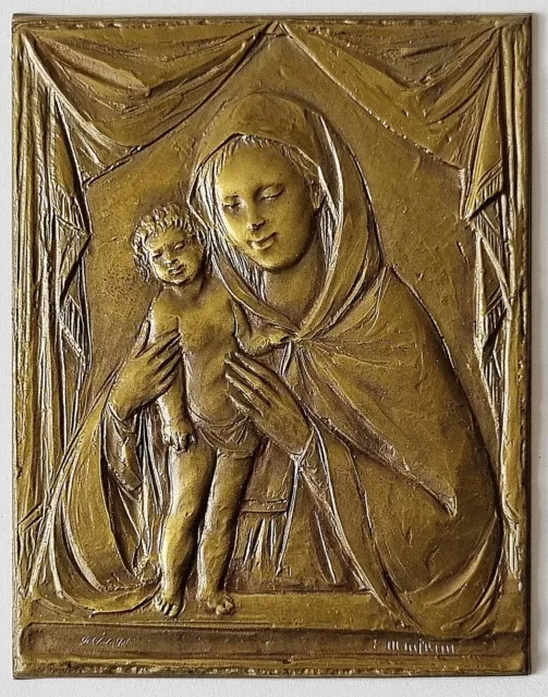 Schöne Plakette / Medaille - E. Mantrini - Maria und Jesus - Bronze um 1980