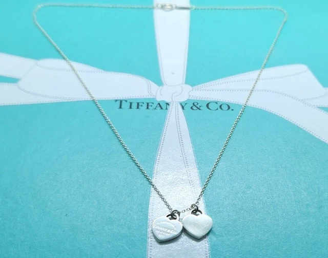 Authentic Tiffany & Co Mini Double Heart Tag Necklace. RRP £250