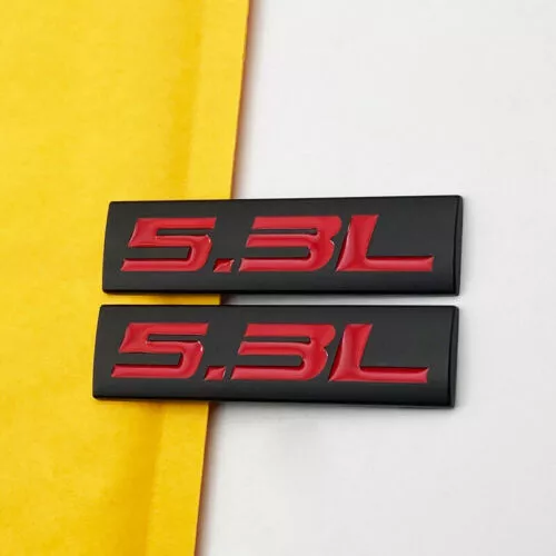 2X Black & Red Metal 5.3L Engine Badge Sticker Fender Trunk Sport Emblem Decal