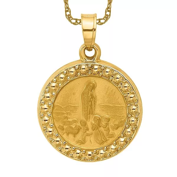 14K Yellow Gold Saint Anthony Medal Circle Necklace Charm Pendant