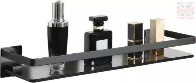 Bathroom Shelf Tempered Black Glass Shelf Wall Mounted, Sayayo