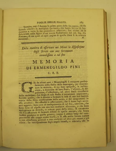 PINI Ermenegildo, Della maniera di osservare nei monti la disposizione