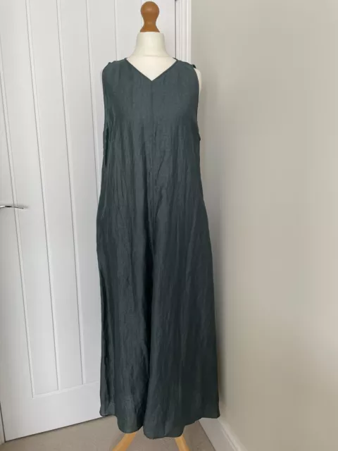 MASSIMO DUTTI LINEN SLEEVELESS MAXI DRESS in DARK JADE GREEN - SMALL UK 8/10