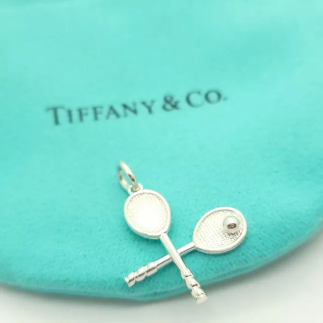 Tiffany & Co. Sterling Silver Tennis Racquet Racket with Ball Charm Pendant