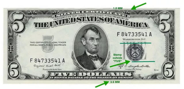 US $5~ 1953B ~ FR# 1657 ~ Silver Certificate ~ 2 Printing Errors Note !
