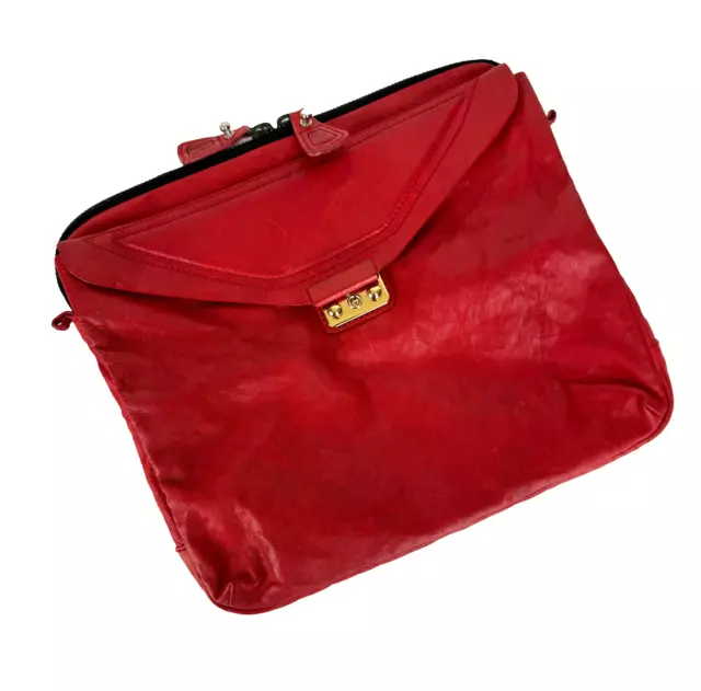 3.1 Phillip Lim Auth Red Leather Flap Clutch Lined Zip Pockets