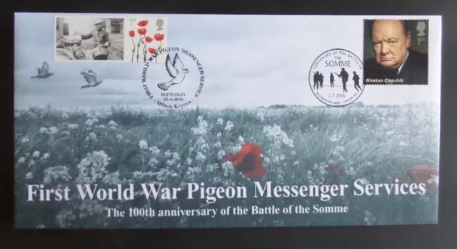 GB 2016 Pigeon Messenger Services Churchill Somme Bletchley Park FDC 31 of 50