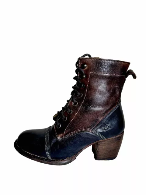 Bed Stu Judgement Combat Boot Size 6 Teak/ Black Rustic Lace up Zip Heel Cap Toe