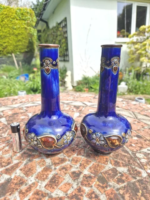 Superb Pair Of Art Nouveau Royal Doulton Lambeth Vases 6.5" 1 Each Factory