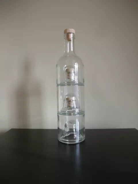1 x Triple 250ml Stacking Glass Bottle - Oil Vinegar Gin Vodka Cordial, Kitchen