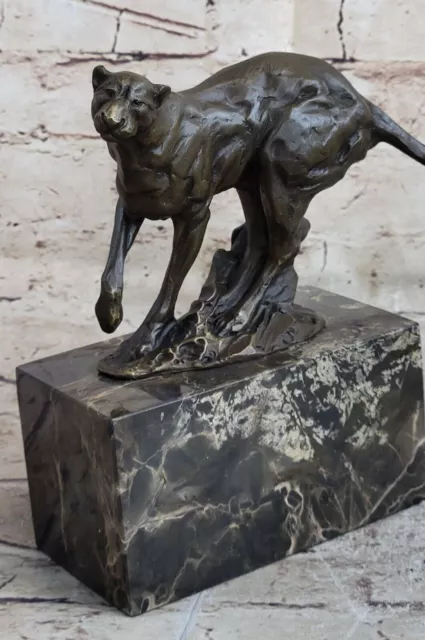 SIGNED STALKING PUMA PANTHER BRONZE SCULPTURE STATUE WILD ANIMAL FIGURINE Art