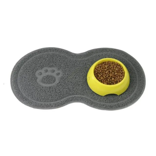 Grey 8 Shaped PVC Cat Dog Mat Non-Slip Pet Food Water Bowl Feeding Placemat