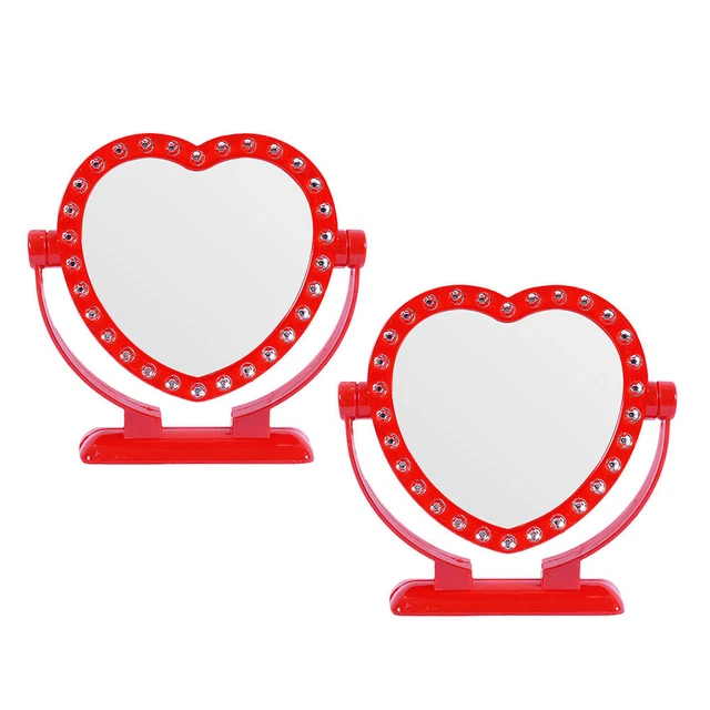 2 espejos de maquillaje de una sola cara estilo romántico espejos de maquillaje en forma de corazón