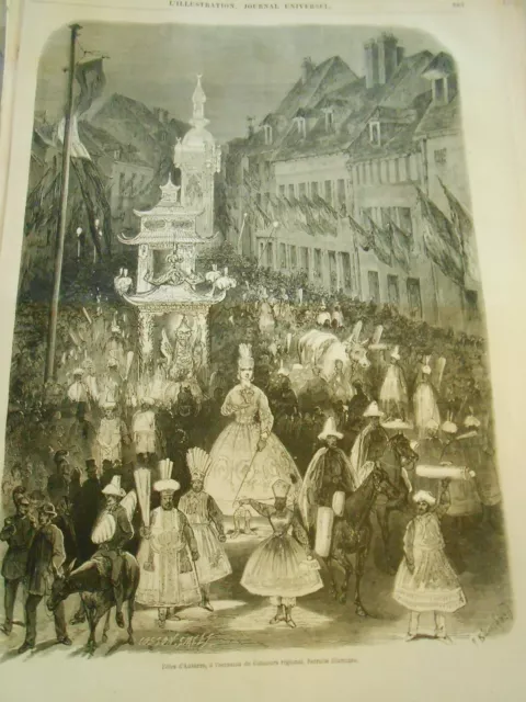 Gravure 1866 - Fêtes d'Auxerre à l'occasion du Concours régional retraite