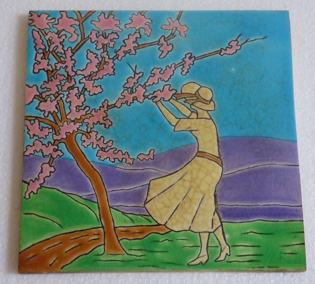 ° Most Gorgeous White Lady LONGWY Primavera - Style Art Nouveau Tile Jugendstil