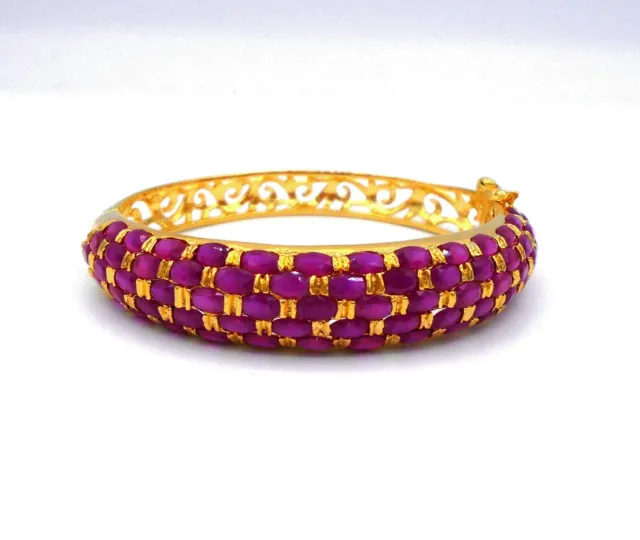 Gorgeous Bracelet Syn Ruby Thai Baht 22k 24k Yellow Gold Plated Women Jewelry