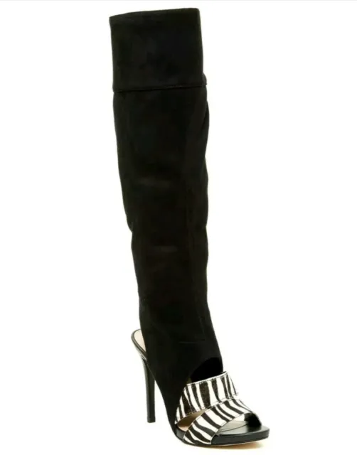 Guess Condolan3 Black Multi Open Toe Synthetic Over the Knee Boot SZ 6.5 M New