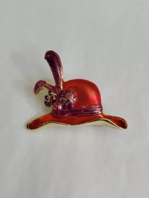 Red Hat Society Brooch Pin Feather with 7 Faceted Faux Amethyst