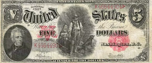 1907 $5 Legal Tender Note ~ Woodchopper Type ~ Attractive Collector Grade
