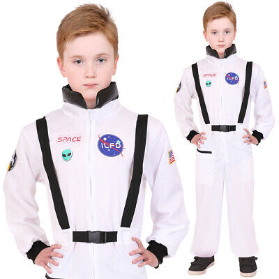 Kids Astronaut Costume Boys Girls Spaceman Jumpsuit Childs Fancy Dress Outfit