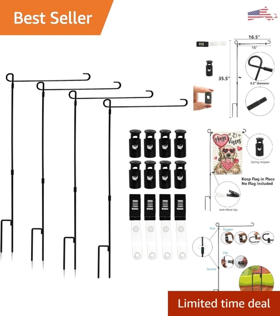 Sturdy 4-Pack Versatile Wrought Iron Flag Holder Stand - Flag Poles