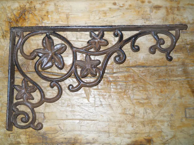 4 Cast Iron Antique Style Flower & Vines Brackets, Garden Braces Shelf Bracket