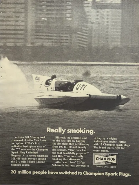 Champion Spark Plugs APBA Hydroplane Races Bill Muncey Vintage Print Ad 1972