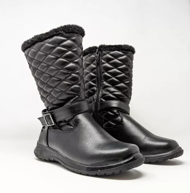 Totes 7.5 M Boots Black Quilted All Weather Mid Calf Faux Fur Women's Size