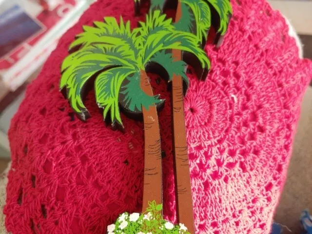Pre- Owned Wooden Double Palm Tree Shelf Sitter Hand Painted