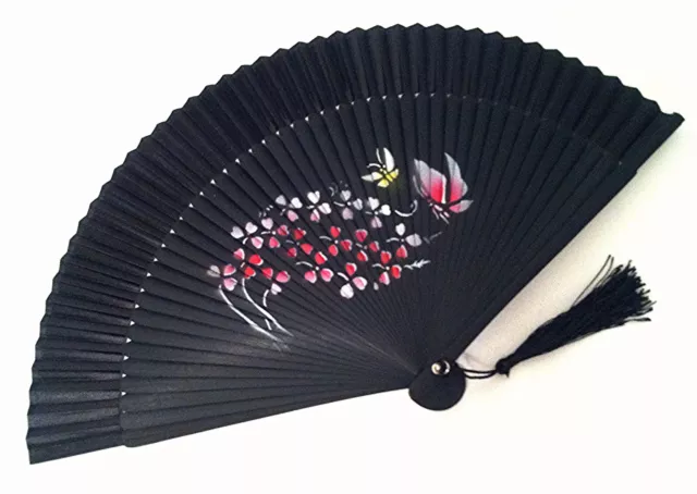 Japanese bamboo Handfan Folding Hand Fan with Heart Shape Flower and butterfly