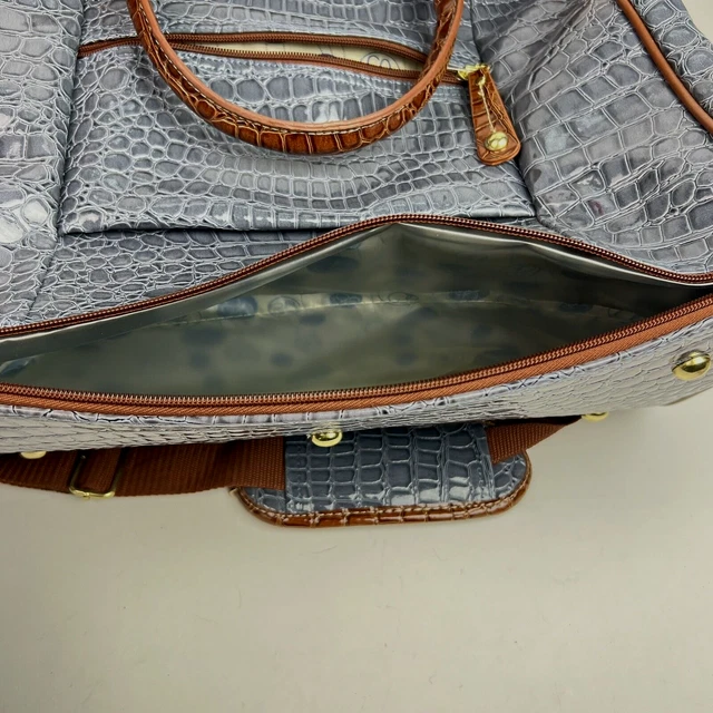 Samantha Brown Croc Embossed Blue/Gray Weekend Shoulder Tote Bag Luggage PVC 7