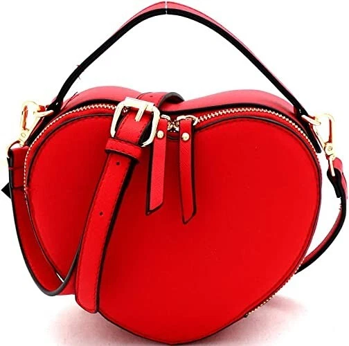 Cute Heart Shape Girls Womens Vegan Leather Small Handle Satchel Crossbody Purse