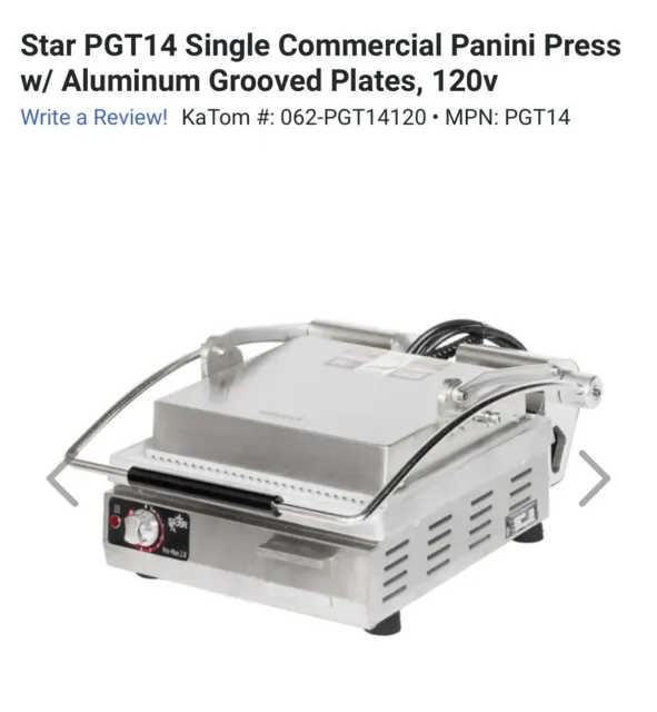 Star PGT14T Single Commercial Panini Press w/ Aluminum Grooved Plates, 120v