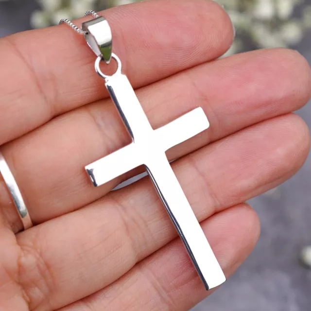 925 Sterling Silver Large Plain Cross Crucifix Pendant Necklace Jewellery