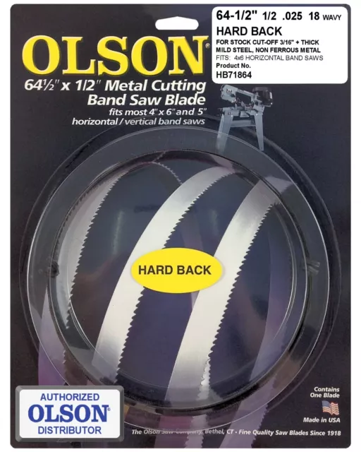 Olson Hard Back Metal Cutting Band Saw Blade 64-1/2" inch x 1/2", 18TPI, USA