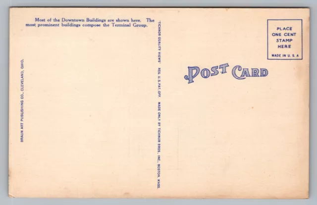 Cleveland OH Aerial View Airplane Terminal Group Downtown Ohio Postcard Vtg D6 2