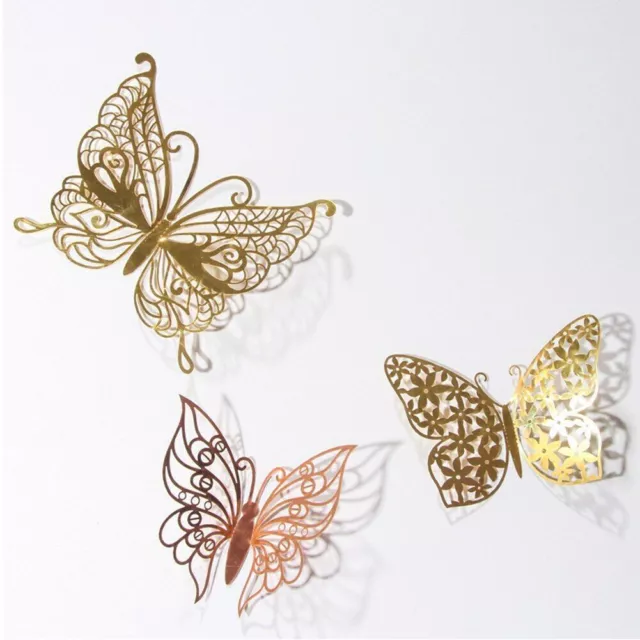 Pegatinas de pared de mariposa hueca 3D, 12 unids/set, para decoración de boda,