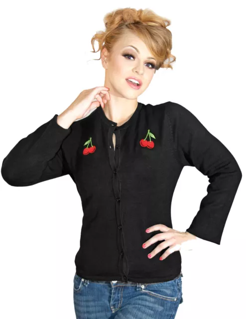 Cherry Cardigan sizes 14 8 long sleeve - Rockabilly Pin Up Retro Rock Steady USA