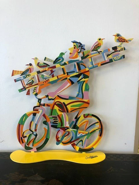 David Gerstein Metal Art Bicycle Riders " Ladder man " Sculpture moderne en...