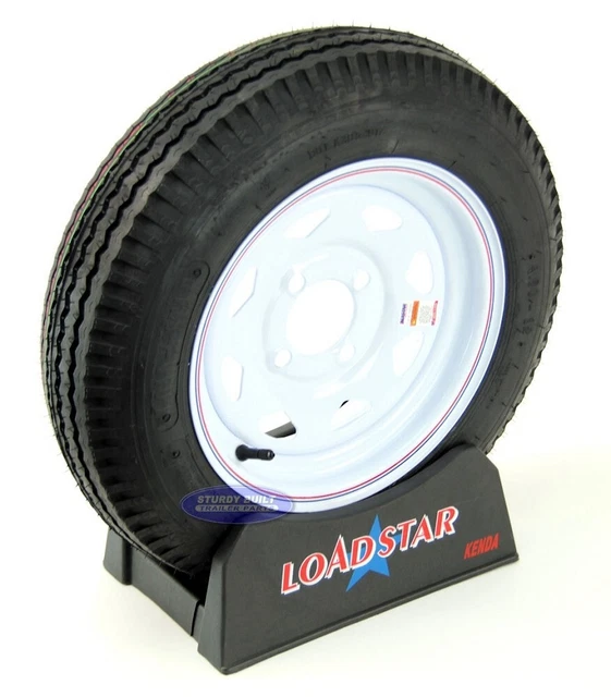 ST 4.80 x 12 Trailer Tire on 4 Bolt White Spoke Wheel LRC 990lb