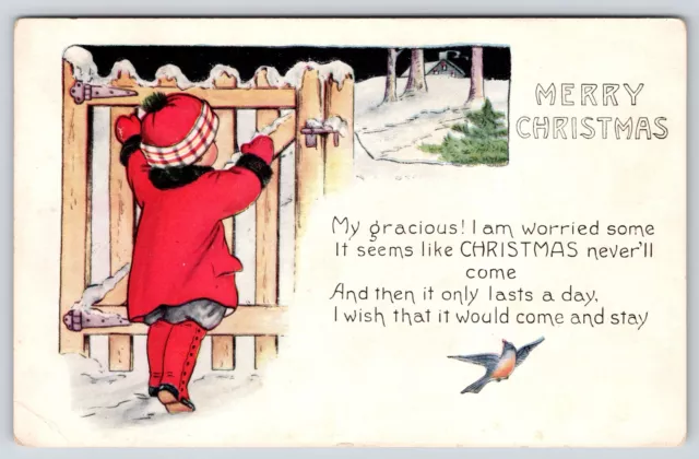 Christmas Never Comes~Boy in Red at Snowy Latch Gate~Lasts a Day~Whitney Made