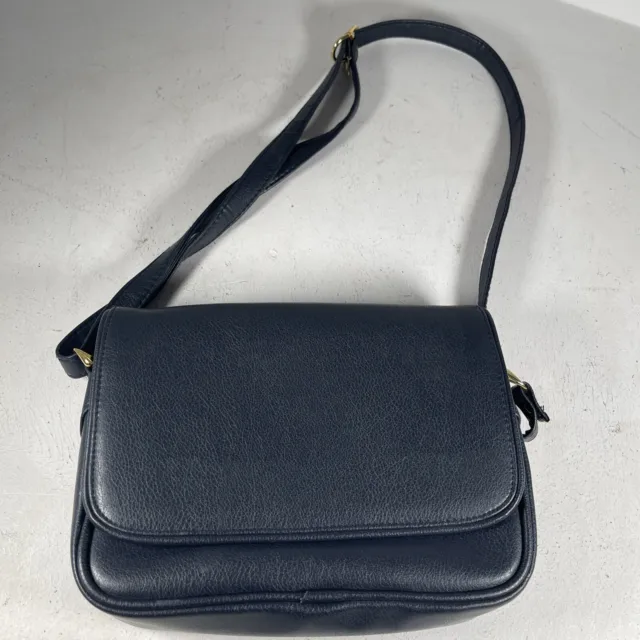 Vintage Debenhams Navy Faux Leather Hand Bag With Long Shoulder Strap VGC