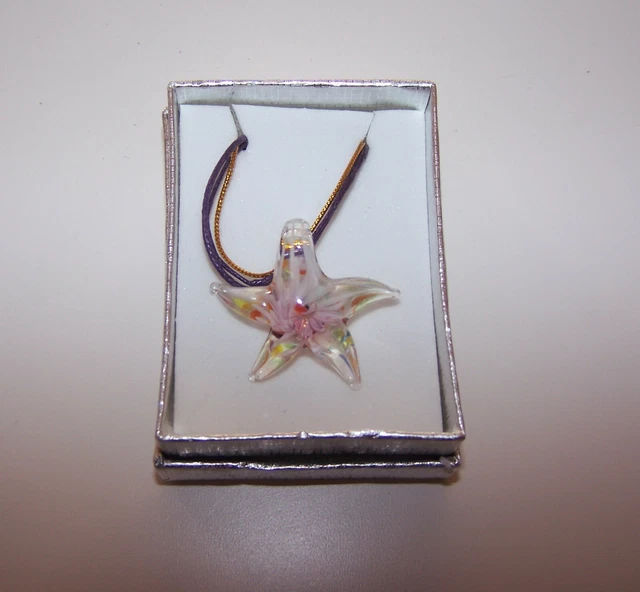 Pendentif étoile En Verre Style Murano - Bleu, Or Jaune - Collier - Neuf Sans Emballage